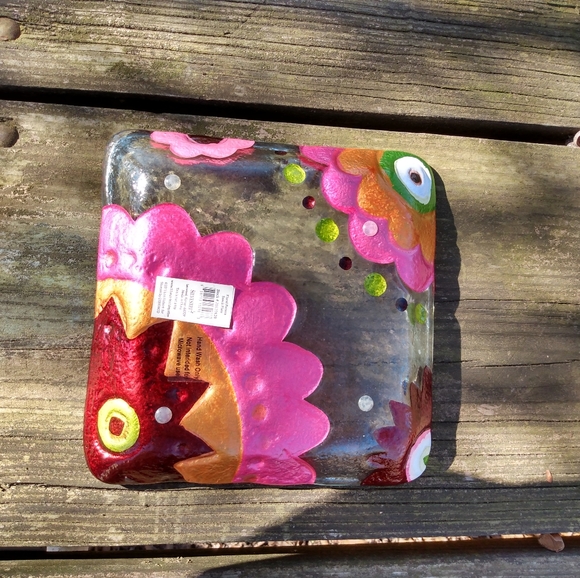 Square Glass Serving Dish Floral Pattern - Picture 2 of 2